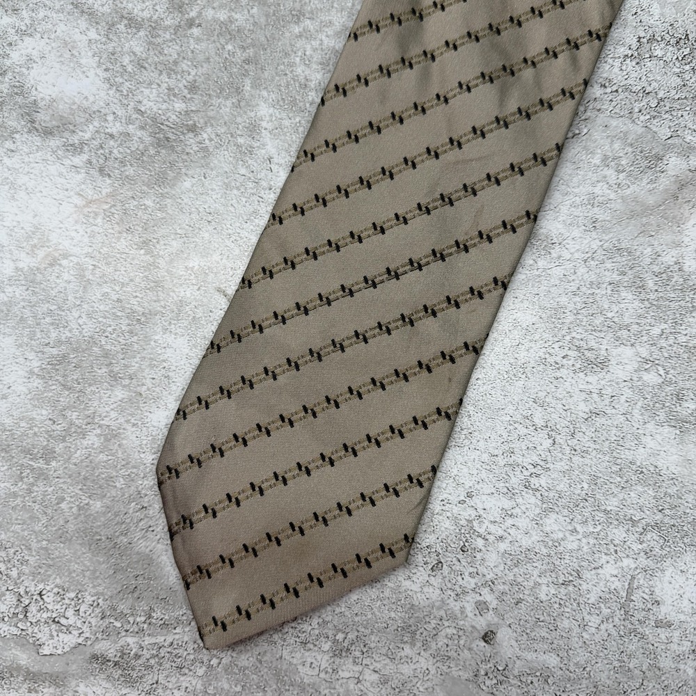Armani Collezioni Silk Tie Mens One Size Beige Striped Made In Italy Necktie